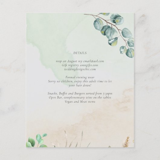 Cheap Wedding Reception Invitation Greenery Leaf チラシ (裏面)
