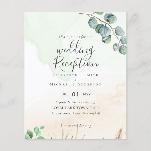 Cheap Wedding Reception Invitation Greenery Leaf  チラシ (正面)