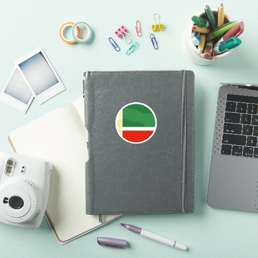 Chechnya Flag Round Sticker シール (iPadカバー)