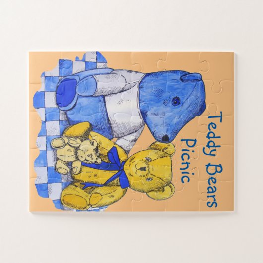 check cloth with three cute teddies ジグソーパズル (横)