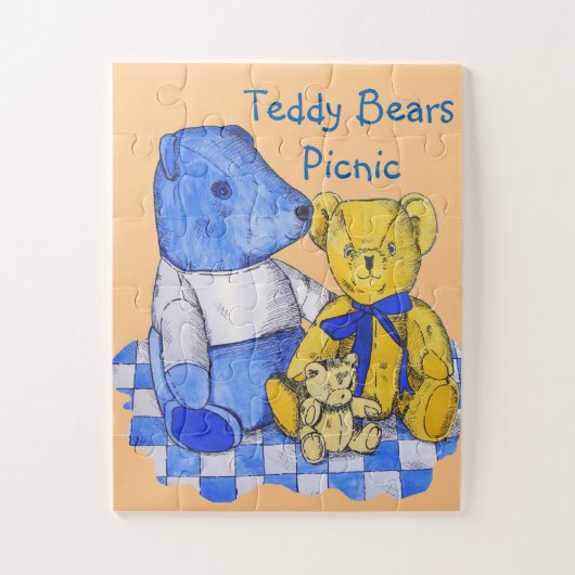 check cloth with three cute teddies ジグソーパズル (縦)