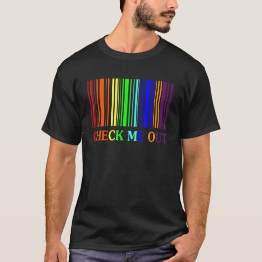 Check Cute About Me Out Barcode Rainbow Gay Pride  Tシャツ (正面)