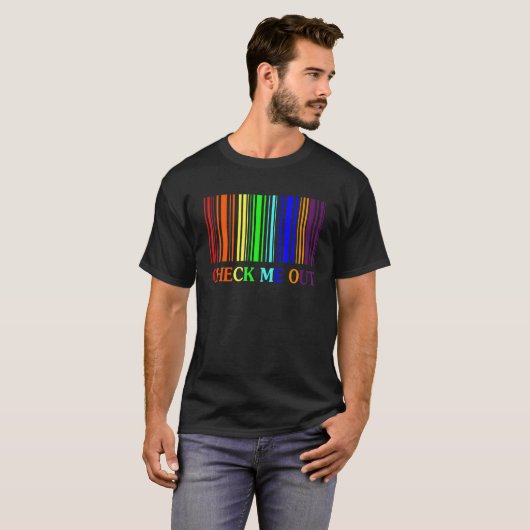 Check Cute About Me Out Barcode Rainbow Gay Pride  Tシャツ (正面フル)