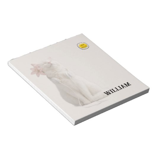CHECK MEO White Cat with Headphones – Personalized ノートパッド (アングル)