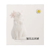 CHECK MEO White Cat with Headphones – Personalized ノートパッド (正面)