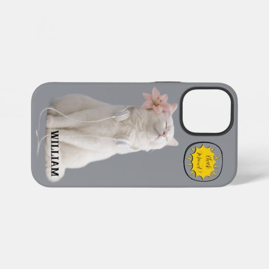 CHECK MEO White Cat with Headphones – Personalized iPhoneケース (裏面横)