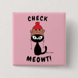 "CHECK MEOWT!" かわいいキャラクター猫ボタン 缶バッジ