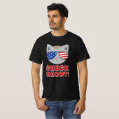 CHECK MEOWT! アメリカ国旗サングラス猫 Tシャツ (正面フル)
