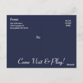 「Check Meowt」新しい猫のお知らせ青 ポストカード (裏面)