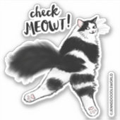 Check Meowt – 白おもしろい黒猫スポイト シール (正面)