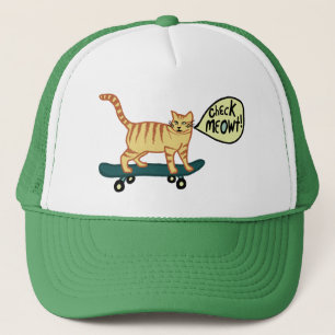 Check Meowt Punny Skateboarding Tabby Cat キャップ
