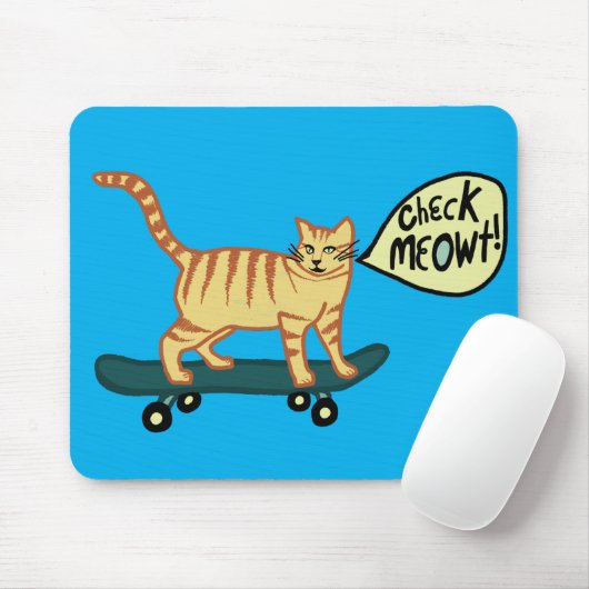 CHECK MEOWT SKATEBOARDING Tabby Cat Blue マウスパッド (マウス)
