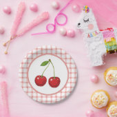 Checked Paper Plates with Cherries for Parties ペーパープレート (パーティー)