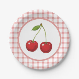 Checked Paper Plates with Cherries for Parties ペーパープレート