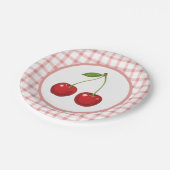 Checked Paper Plates with Cherries for Parties ペーパープレート (アングル)
