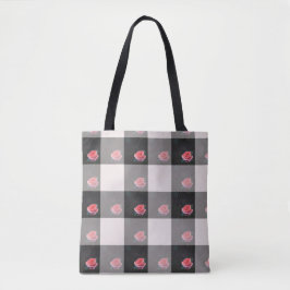 Checked Pink Roses Tote トートバッグ