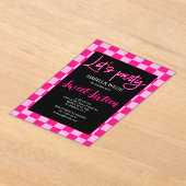 Checker light hot pink black Lets party Sweet 16 アクリル招待状 (レイダウン)