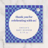Checkerboard Blue Custom Baby Shower Thank You フェイバータグ (裏面)