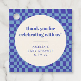 Checkerboard Blue Custom Baby Shower Thank You フェイバータグ