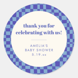 Checkerboard Blue Custom Baby Shower Thank You ラウンドシール