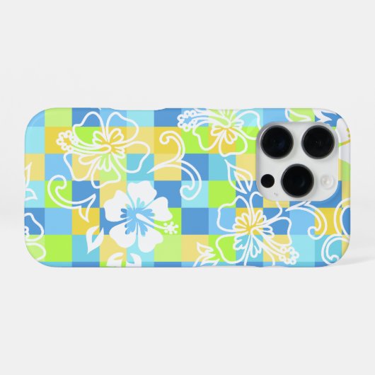 Checkerboard Hibiscus Hawaiian Floral iPhoneケース (裏面横)