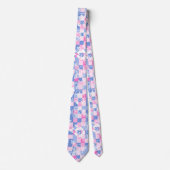 Checkerboard Hibiscus Hawaiian Floral- Peri Pink ネクタイ (正面)