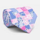 Checkerboard Hibiscus Hawaiian Floral- Peri Pink ネクタイ (ロール)