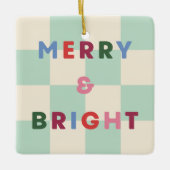 Checkerboard Merry & Bright Christmas Ornament セラミックオーナメント (正面)