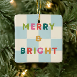 Checkerboard Merry & Bright Christmas Ornament セラミックオーナメント