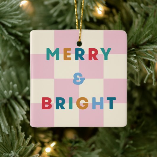 Checkerboard Merry & Bright Christmas Ornament セラミックオーナメント (ツリー)