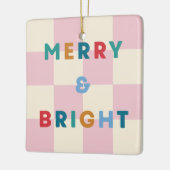 Checkerboard Merry & Bright Christmas Ornament セラミックオーナメント (左)