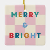 Checkerboard Merry & Bright Christmas Ornament セラミックオーナメント (正面)