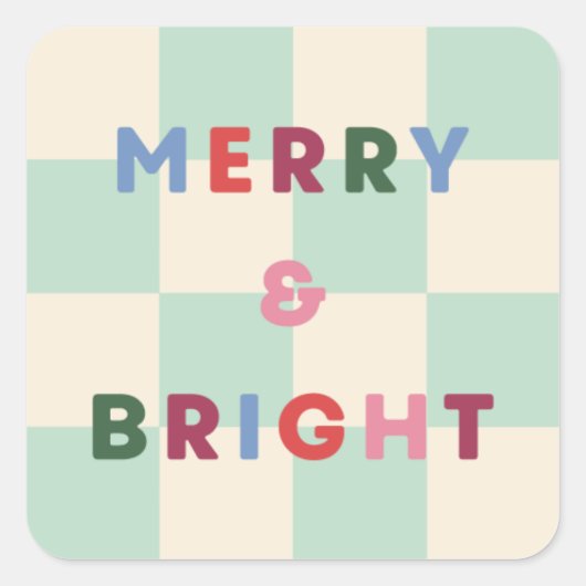 Checkerboard Merry & Bright Christmas Sticker スクエアシール (正面)