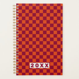 Checkerboard Orange Burgundy Retro Pattern 2026  プランナー手帳
