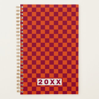 Checkerboard Orange Burgundy Retro Pattern 2026  プランナー手帳