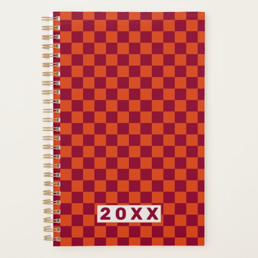 Checkerboard Orange Burgundy Retro Pattern 2026  プランナー手帳 (正面)