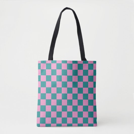 Checkerboard Pattern Pink and Green トートバッグ (正面)