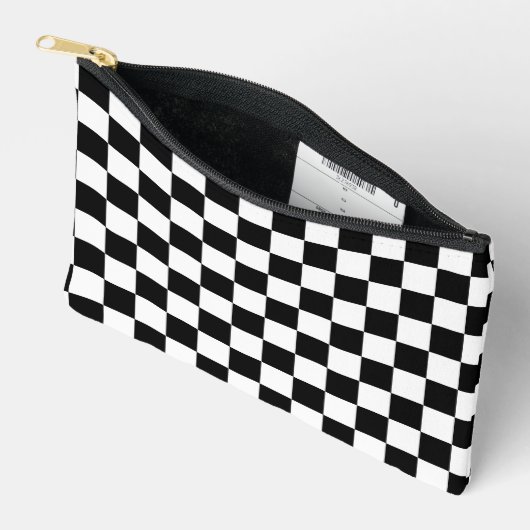 Checkerboard Personalized Name Pencil Case アクセサリーポーチ (見開き)