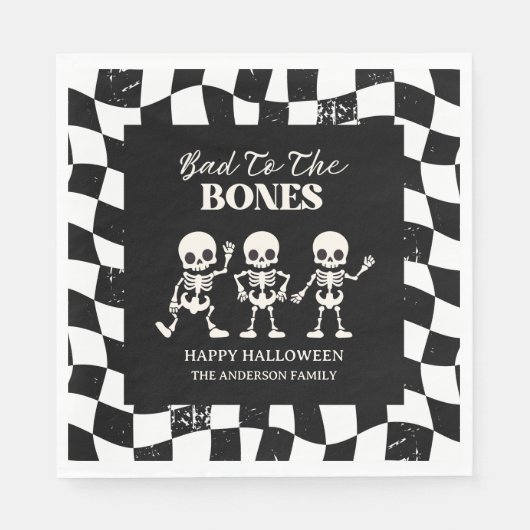 Checkerboard Retro Bad To The Bones Halloween スタンダードランチョンナプキン (正面)