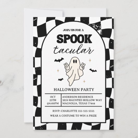 Checkerboard Retro Spooktacular Halloween 招待状 (正面)