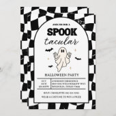 Checkerboard Retro Spooktacular Halloween 招待状 (正面/裏面)