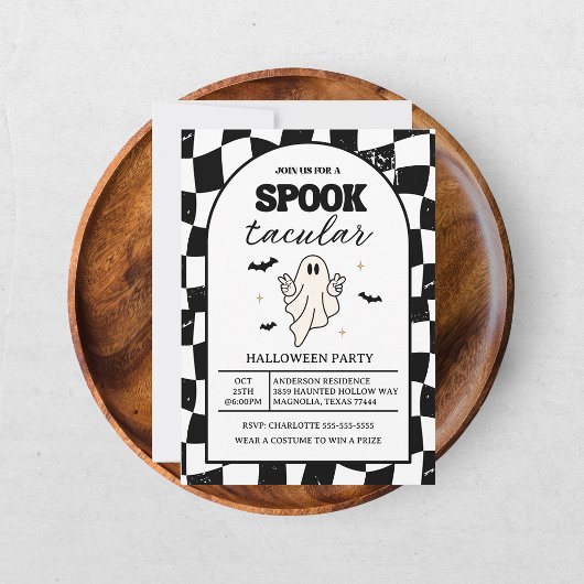 Checkerboard Retro Spooktacular Halloween 招待状