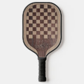 Checkerboard Wood Marquetry Imitation with Name ピックルボールラケット (正面)