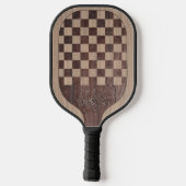 Checkerboard Wood Marquetry Imitation with Name ピックルボールラケット (裏面)