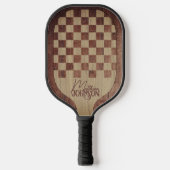 Checkerboard Wood Marquetry Imitation with Name ピックルボールラケット (正面)