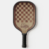 Checkerboard Wood Marquetry Imitation with Name ピックルボールラケット (裏面)