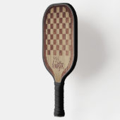 Checkerboard Wood Marquetry Imitation with Name ピックルボールラケット (左)