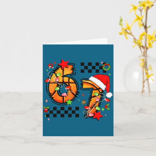 Checkered 67 Basketball Santa Hat Christmas Six Se カード (黄色い花)