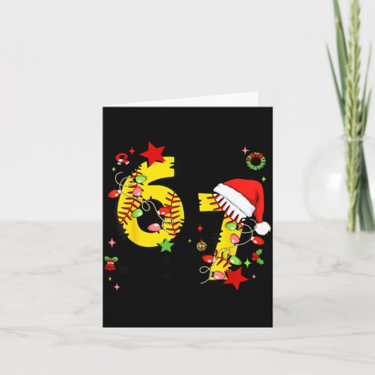 Checkered 67 Softball Santa Hat Christmas Six Seve カード (正面)
