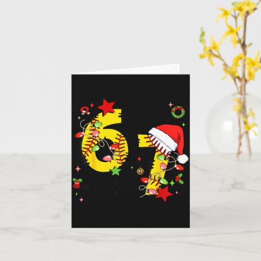 Checkered 67 Softball Santa Hat Christmas Six Seve カード (黄色い花)